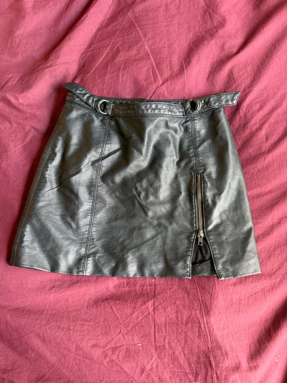 Free People Black Faux Leather Mini Skirt with Side Zip